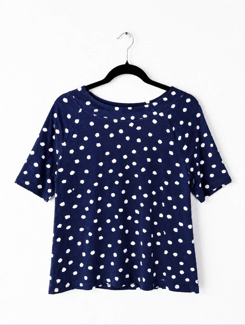 Talbots Petite LP Navy White Polka Dot Boat Neck Stretch Top Classic Coastal